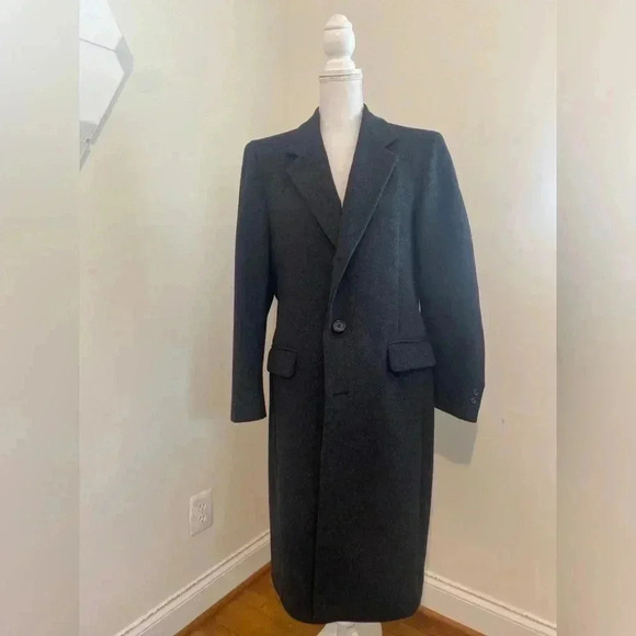 Pierre Cardin Pure Wool Dark Grey Trench Coat Lined Size Large - Picture 1 of 12
